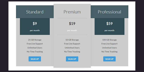 Grimag pricing table shortcode